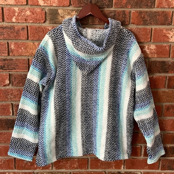 Baja Joe Black & Blue Woven Pullover Hoodie Jacket - Picture 5 of 5